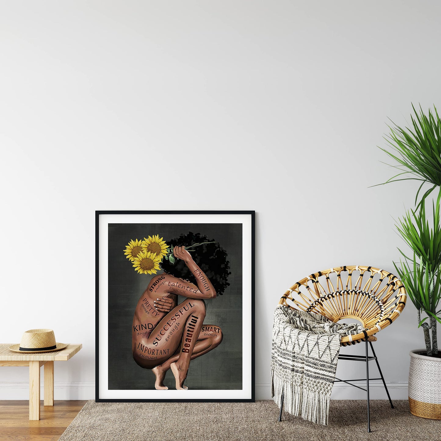 Black Women Poster African American Wall Decor Black Queen Canvas Prints Black Women Portrait Wall Art Abstract Sunflower Canvas Printing Print for Office Bedroom Decorations 16X24 in UNFRAMED