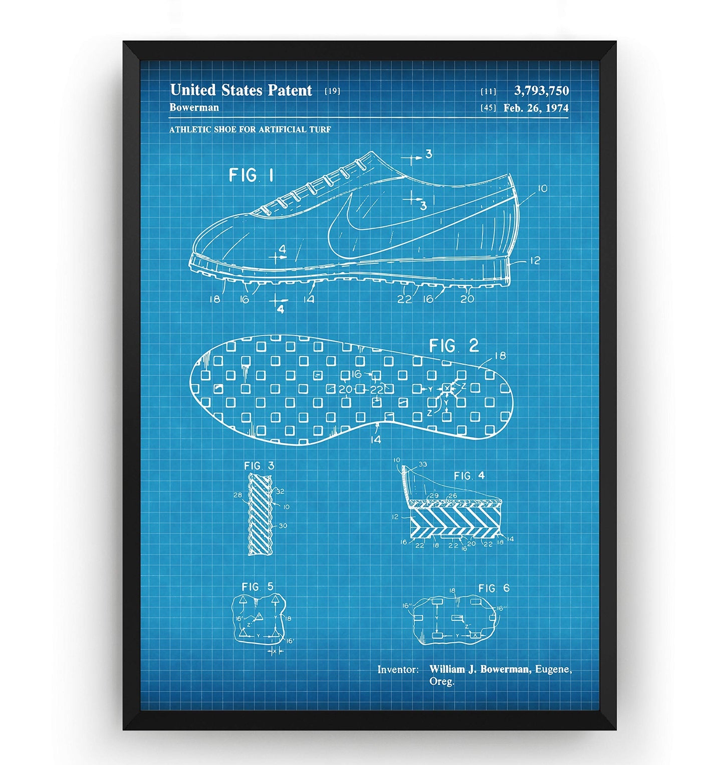 Magic Posters Athletic Shoe 1974 Patent Print - Track And Field Running Poster Giclee Art Wall Decor Vintage Blueprint Gift - Frame Not Included