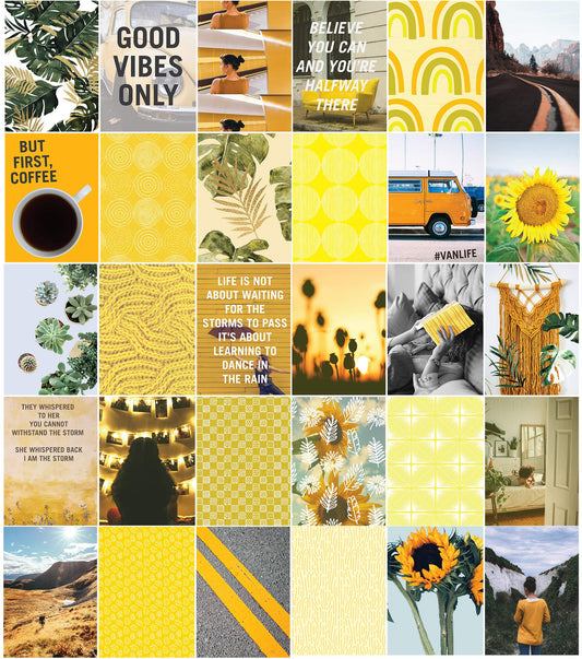 30-Pack Set Yellow Aesthetic Wall Collage Kit. Each Photo / Mini picture print poster is 4x6 inch. Perfect for Girls, Teens, and Young Adults who like VSCO Bedroom Decorations or Boho Dorm Wall Decor.