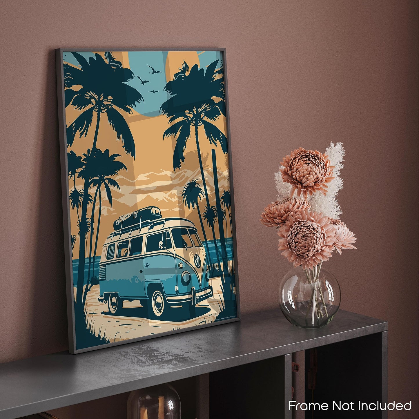 Inspirational Wall Art Co. - Palm Trees | Retro Volkswagen Van Poster - Vintage Beach Poster - Beach Surf Poster - Vintage Beach Prints - Pictures For Beach House | 11x14 Inches Unframed