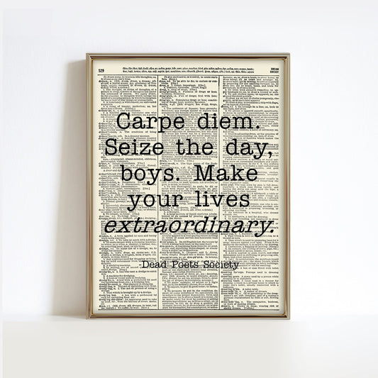 Inspirational Movie Quote - Vintage Dictionary Art Print Wall Art For Home Decor Modern Rustic Antique Poster, Farmhouse Wall Decor 8x10 Inches, Ready to Frame (Dead Poets Society)