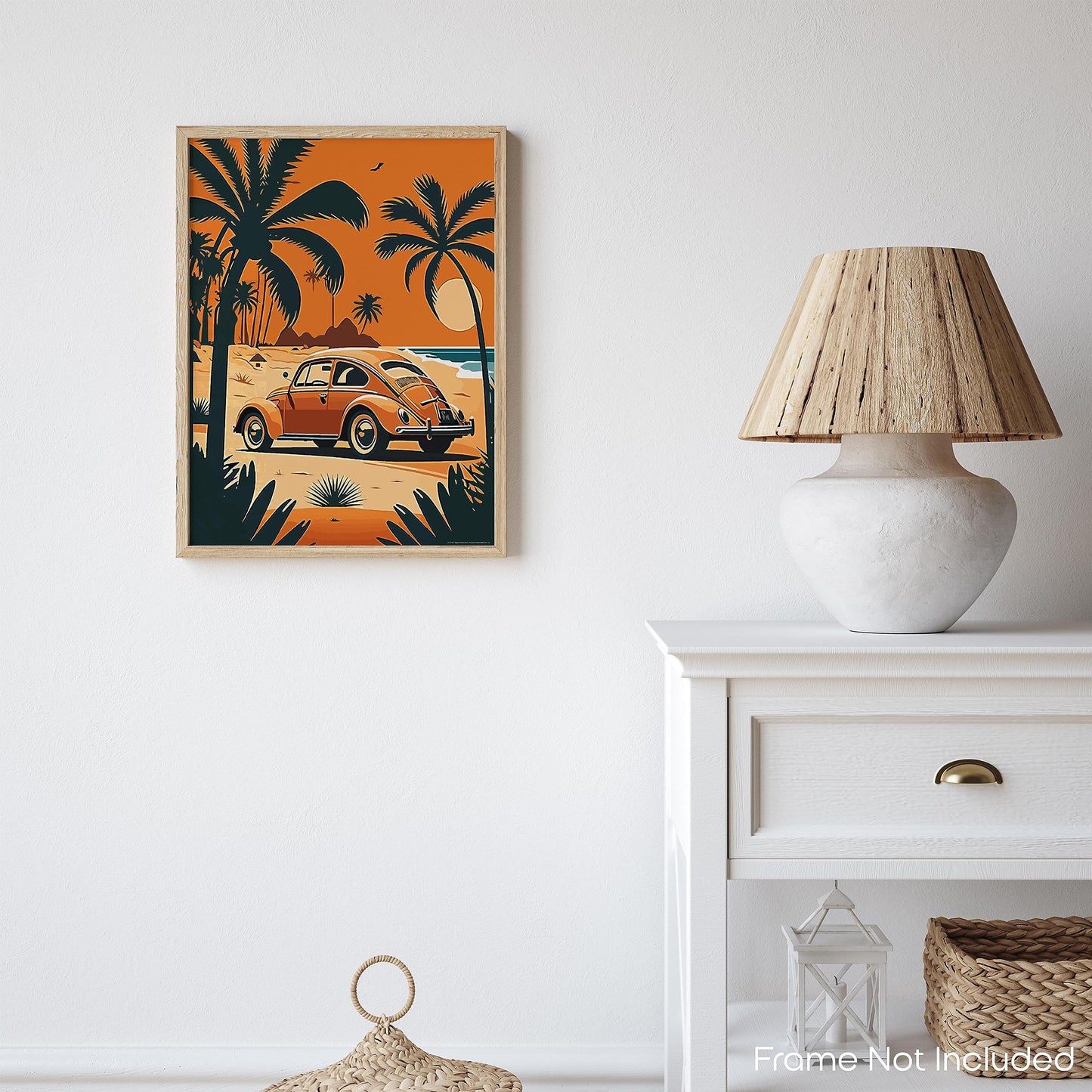 Inspirational Wall Art Co. - Orange Beetle | Retro Volkswagen Poster - Vintage Beach Poster - Beach Surf Poster - Vintage Beach Prints - Pictures For Beach House | 11x14 Inches Unframed