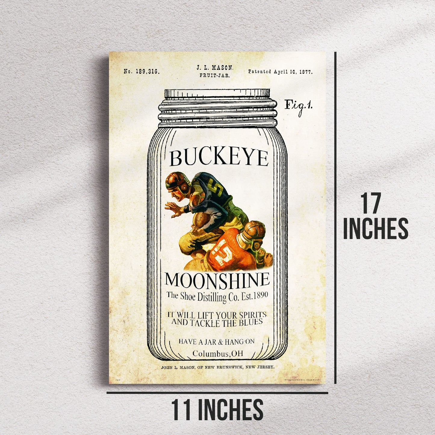 Inspirational Wall Art Co. - Ohio State Buckeyes - Vintage Football Sports Lineman Kids Coach American Motivational Quotes Posters - Print Home Gift Bar Game Room Bedroom Decor - 11X17 inches