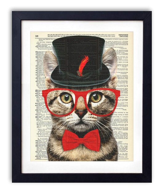 Mr. Catsanova Gentleman Cat, Vintage Dictionary Art Print, Antique Wall Art Home Decor, Modern Boho Poster, Farmhouse Decoration Living Room Bedroom Office 8x10 Inches, Ready To Frame