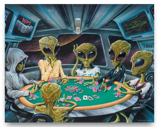 Apple Creek Area 51 Poker UFO Aliens Playing Poker Poster Art Print 11 x 14 Texas Hold'em Game Room Wall Decor