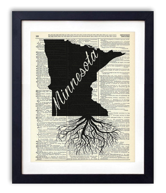 Minnesota Home Grown Vintage Dictionary Art Print, Antique Wall Art Home Decor, Modern Boho Poster, Farmhouse Decoration Living Room Bedroom Office 8x10 Inches, Ready To Frame