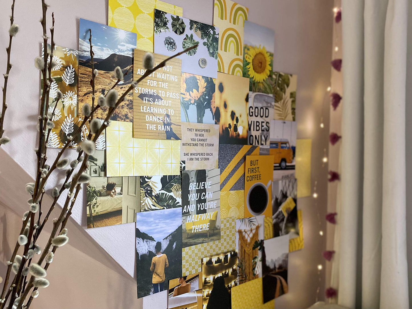 30-Pack Set Yellow Aesthetic Wall Collage Kit. Each Photo / Mini picture print poster is 4x6 inch. Perfect for Girls, Teens, and Young Adults who like VSCO Bedroom Decorations or Boho Dorm Wall Decor.