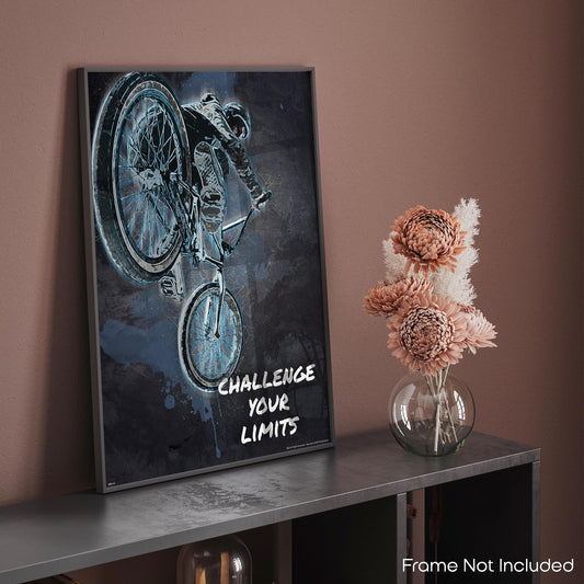 Inspirational Wall Art Co. - Challenge Your Limits - BMX Ramp Poster Gift Motocross Racing Boys Teens Motivation Quotes Posters Print for Home Office Decor - 11X14 inches