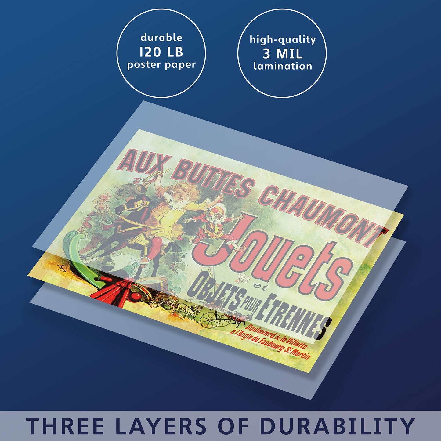 Palace Learning Jouets Poster (as seen in Monica's Apartment on Friends) - Aux Buttes Chaumont Jouets by Jules Cheret 1885 - Vintage Art Print (Laminated, 18" x 24")