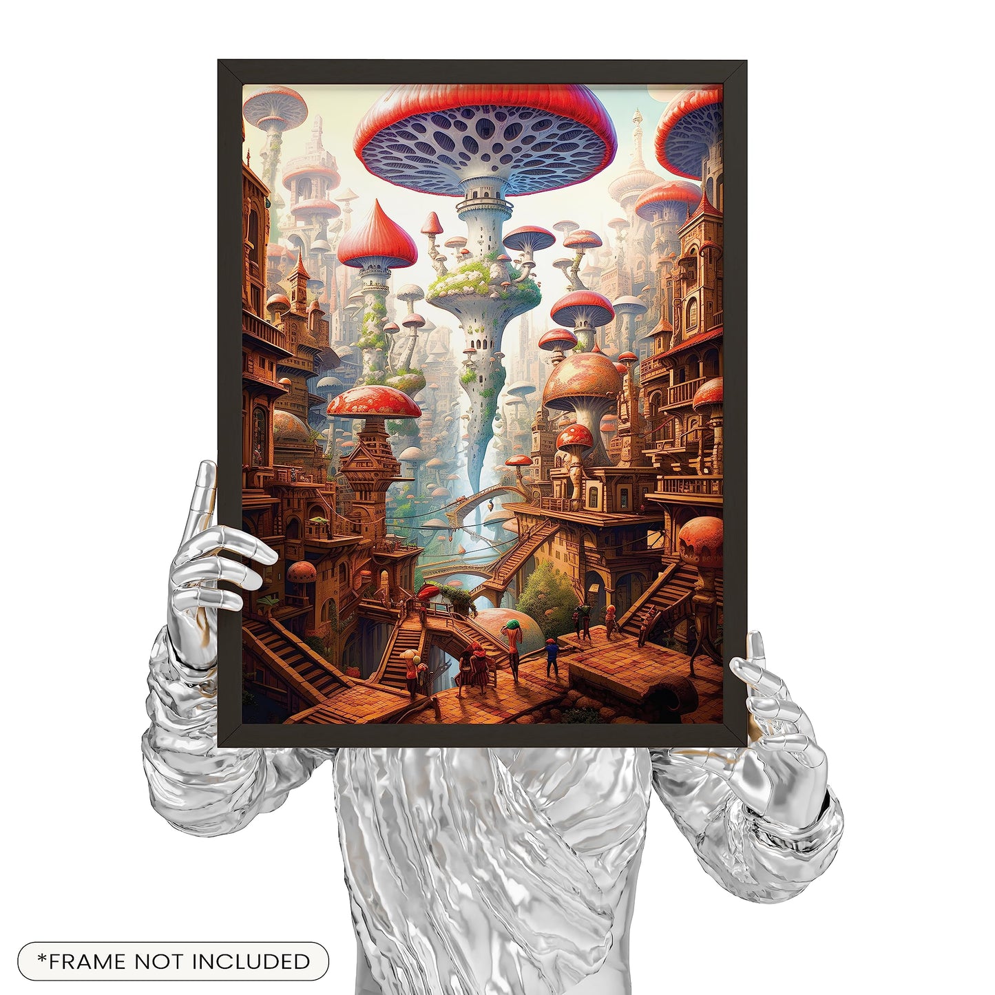 EXCOOL CLUB Fairy Tale Mushroom Decor Aesthetic Pictures - 12x16 Trippy Mushroom Poster, Psychedelic Room Decor, Magic Hippie Wall Art Fantasy Mushrooms City Prints for Bedroom (UNFRAMED)