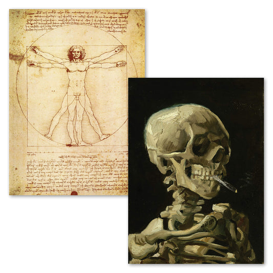 2 Pack - Vitruvian Man by Leonardo Da Vinci + Vincent Van Gogh Skeleton Poster - Fin Art Prints (LAMINATED, 18" x 24")