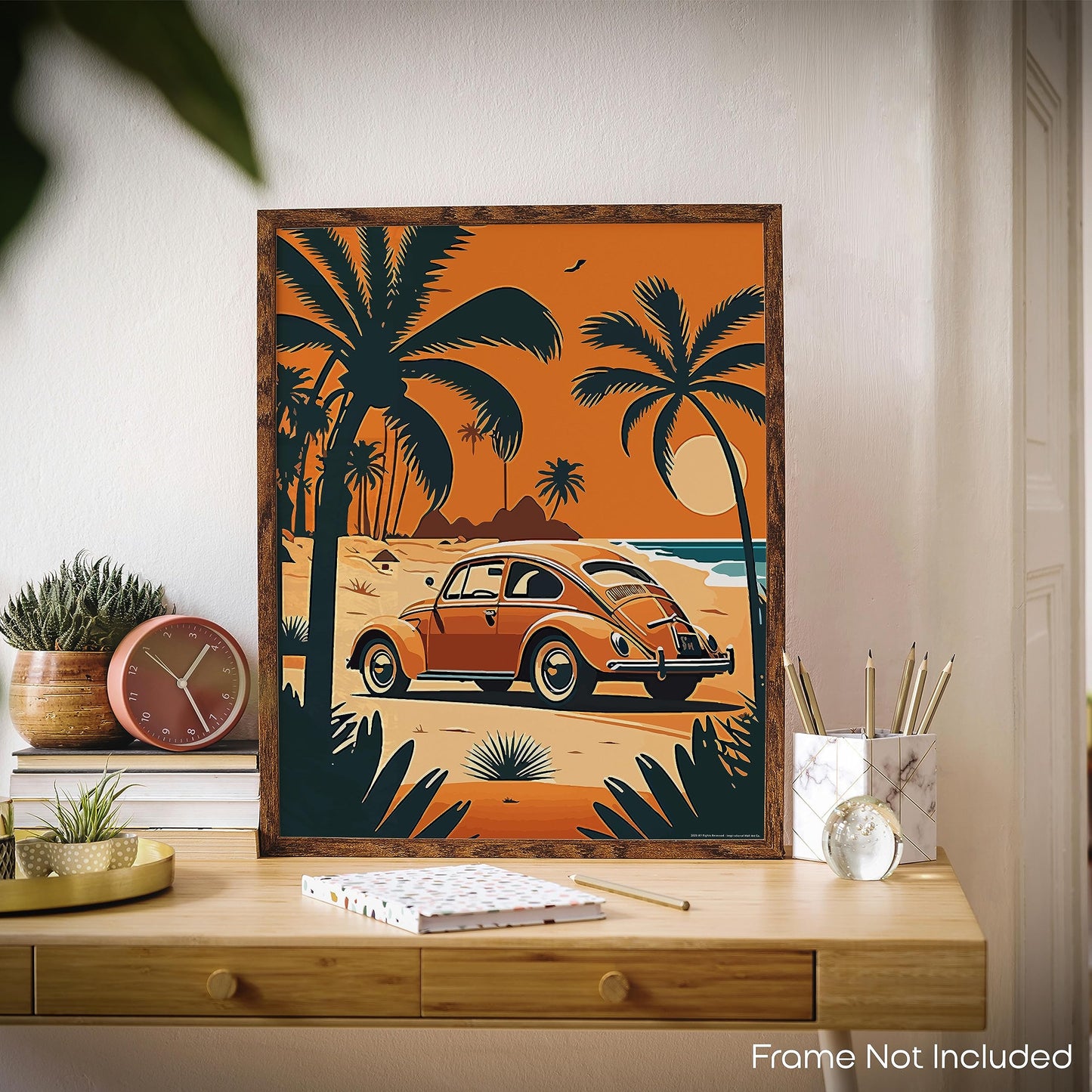 Inspirational Wall Art Co. - Orange Beetle | Retro Volkswagen Poster - Vintage Beach Poster - Beach Surf Poster - Vintage Beach Prints - Pictures For Beach House | 11x14 Inches Unframed