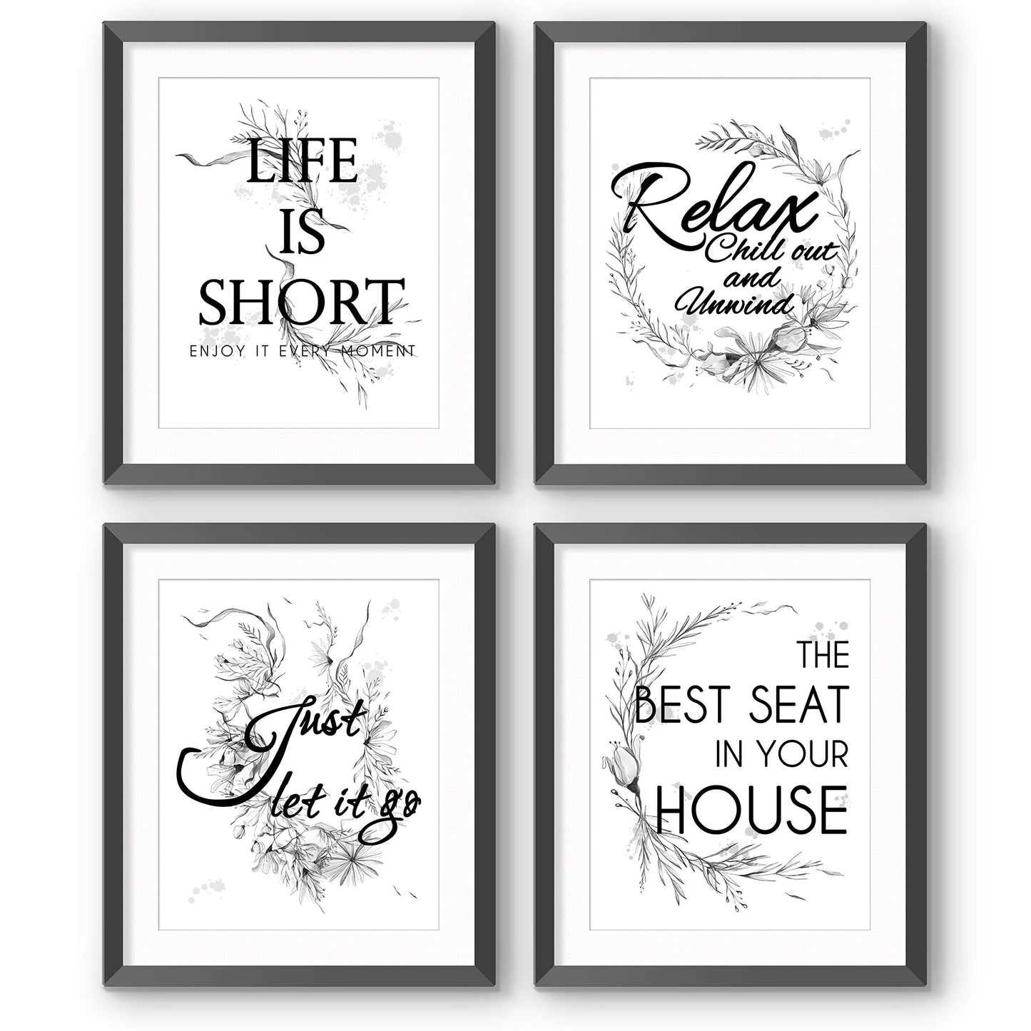 Wall Decor Quotes Saying Prints, 8x10 Textured Watercolor Black White Pictures Words Poster, Bathroom, Home Office Toilet Living Room Dining (Frames Not Included)