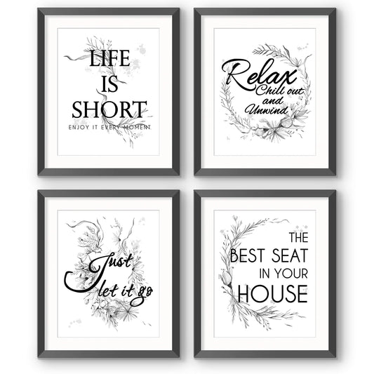 Wall Decor Quotes Saying Prints, 8x10 Textured Watercolor Black White Pictures Words Poster, Bathroom, Home Office Toilet Living Room Dining (Frames Not Included)