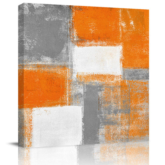 Oil Painting Canvas Wall Art Print Picture, Watercolor Geometric Art Abstract Poster Artwork for Home Living Room Kitchen Decor Orange Grey (Stretched and Framed)