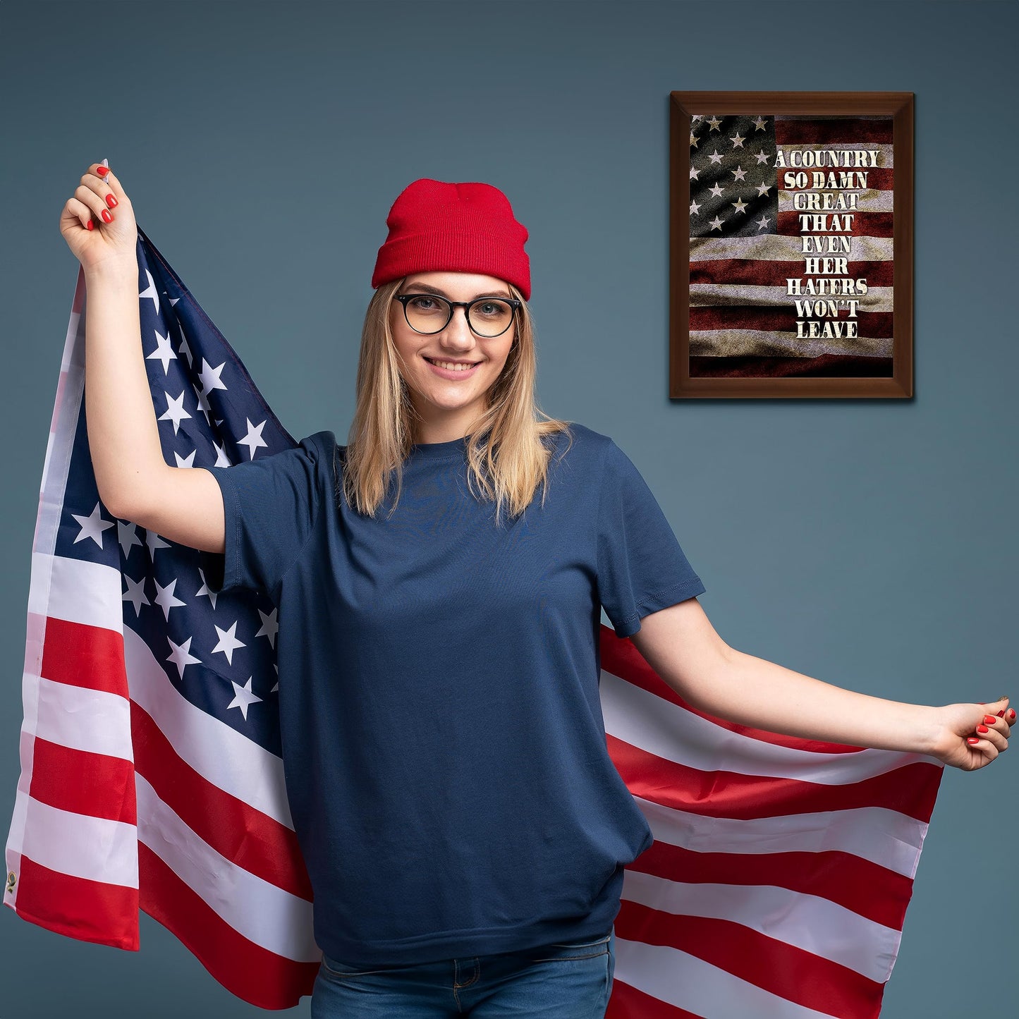 Country S Great Even Haters Won't Leave - Rustic American Flag Wall Art Poster, This Patriotic Wall Art Decor Print Is an Ideal For Home Decor, Offices & Great Gift for Veterans, Unframed - 8x10"