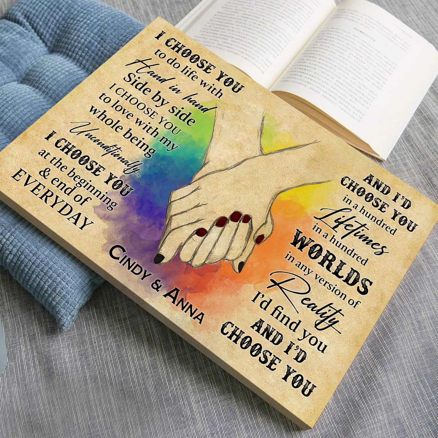 Personalized The Day I Met You Hands Holding Rainbow LGBT for Couple Gay Pride Lesbian Bedroom Decor Wedding Gift Lover Poster Canvas 1.5in Framed Prints Wall Art Home Decor Artwork Picture (Style 3)