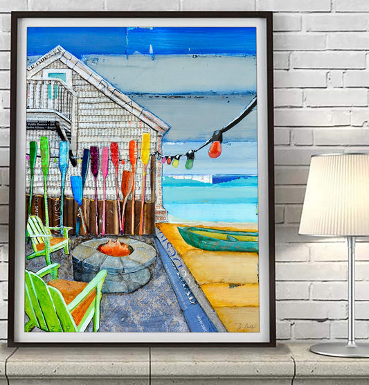 Ocean View -Danny Phillips Art Print, Unframed, Mixed Media Collage Painting, Nautical Coastal Beach Artwork Wall Decor, Fine Art Poster, All Sizes