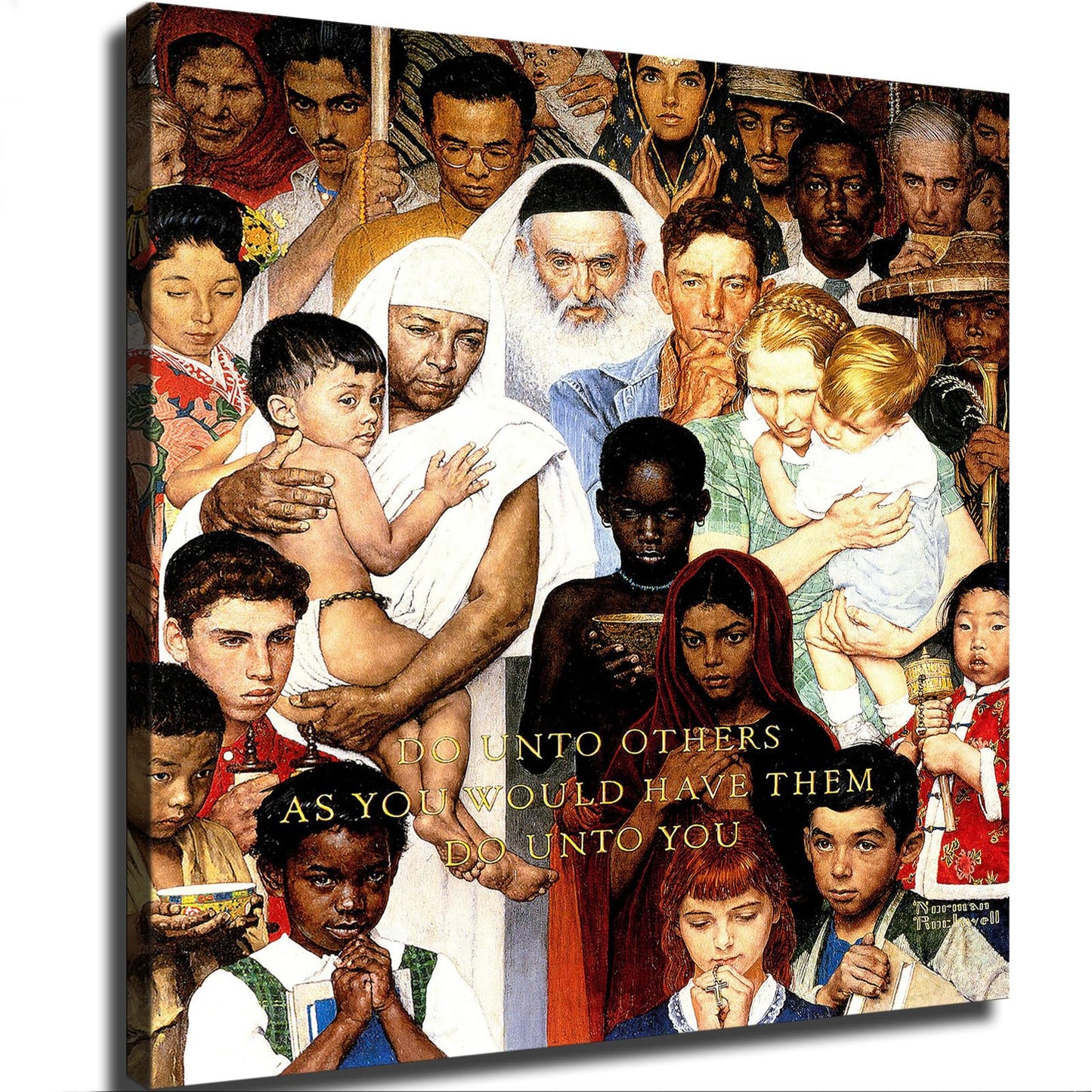 EsaSam Norman Rockwell Print Poster Do Unto Others Poster People of All Races & Faiths, Pictured Together Canvas Painting Wall Art Poster for Bedroom Living Room Decor (No Framed,08×08inch)