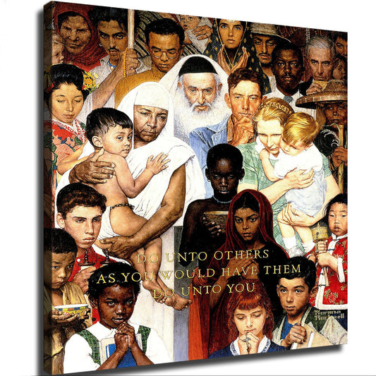 EsaSam Norman Rockwell Print Poster Do Unto Others Poster People of All Races & Faiths, Pictured Together Canvas Painting Wall Art Poster for Bedroom Living Room Decor (No Framed,08×08inch)