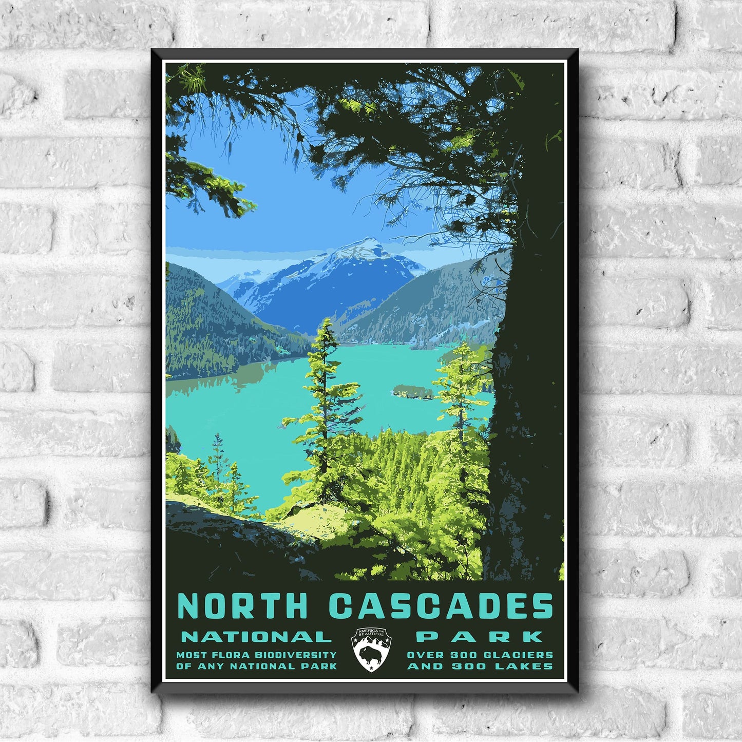 North Cascades National Park Vintage-Style Travel Poster - 8x10-12x18-18x24-24x36 / 4x6 Postcard WPA Style Washington Art Print Diablo Lake (4x6 Inch Postcard)