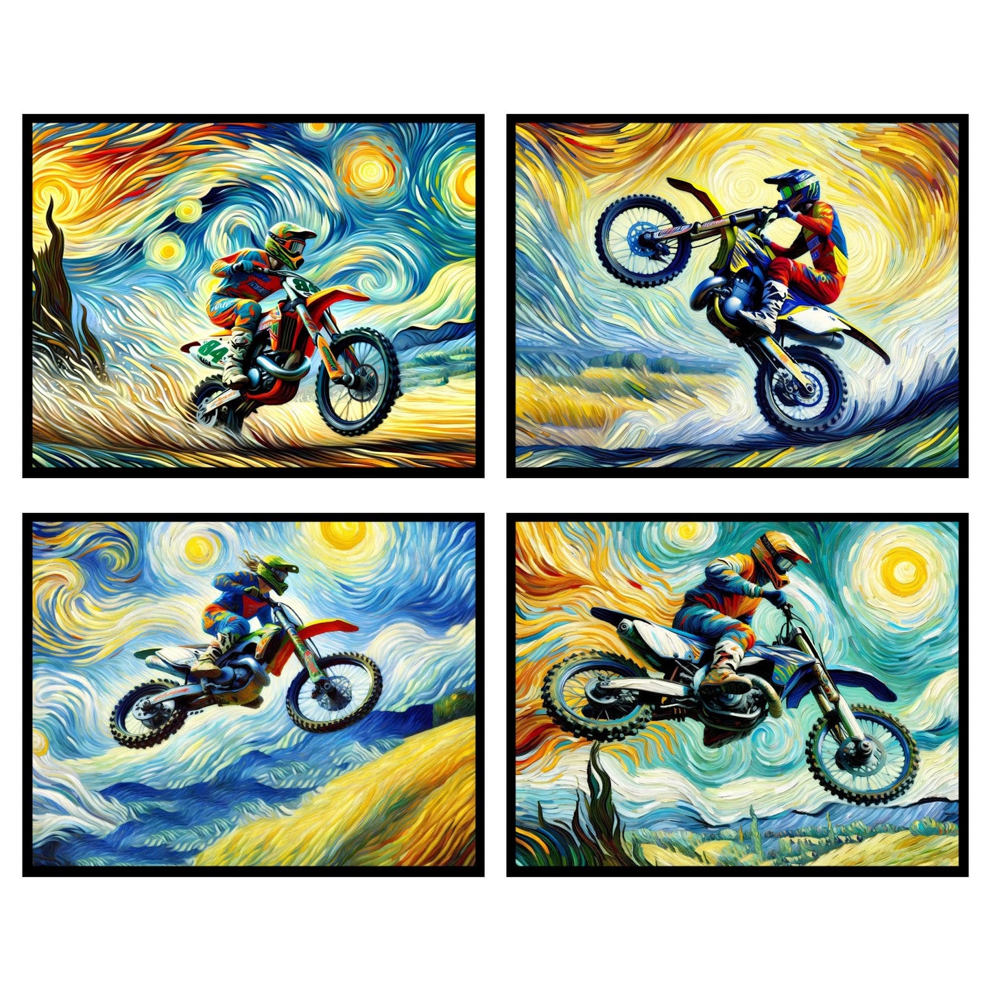 Bigwig Prints Dirt Bike Poster - Dirt Bike Posters For Boys Room, Dirt Bike Room Decor For Boys, Motocross Poster, Dirtbike Gifts, Motocross Decor, Dirt Bike Decor, Motorcross - Unframed Set Of 4 8x10