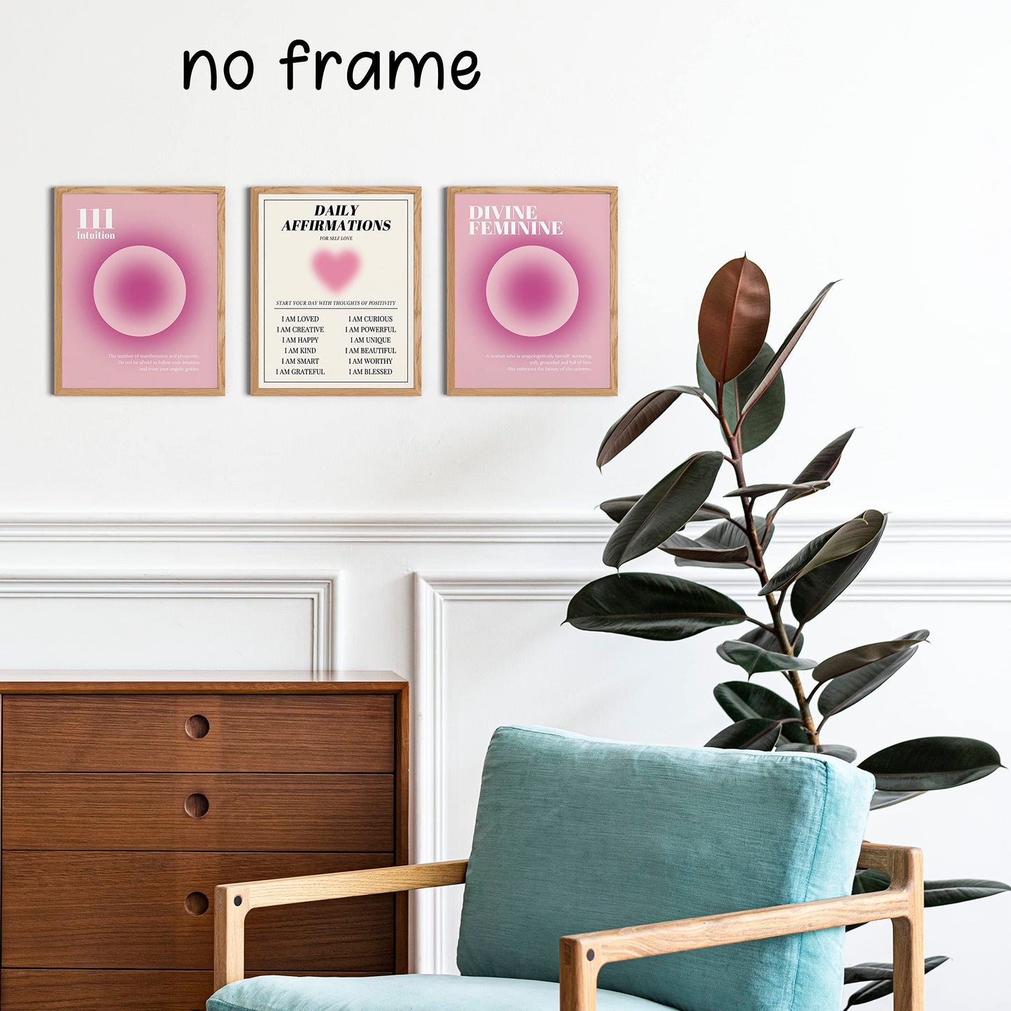KEUSPI Angel Number 111 Intuition Daily Affirmations Divine Feminine Pink Aura Energy Gradient Wall Art Poster Prints for Bedroom Dorm Decor,Spiritual Decorations Posters Unframed 8x10 Inches Set of 3