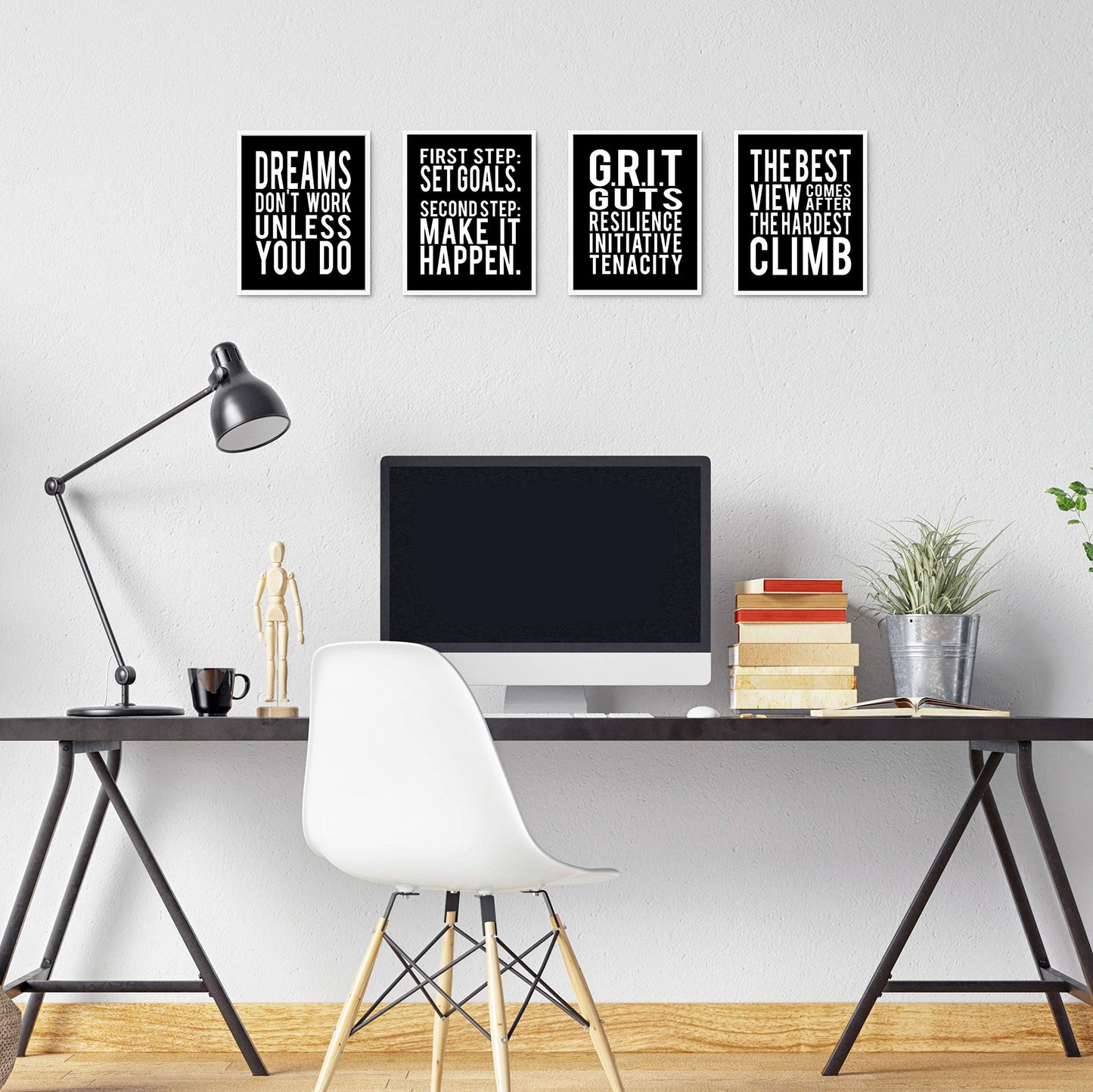 Brooke & Vine Motivational Quotes Wall Decor Posters Inspirational Wall Art Prints (UNFRAMED 8 x 10) Classroom Decorations - Office, Bedroom, Dorm, Cubicle, Gym (Goals, Grit - Black Background)