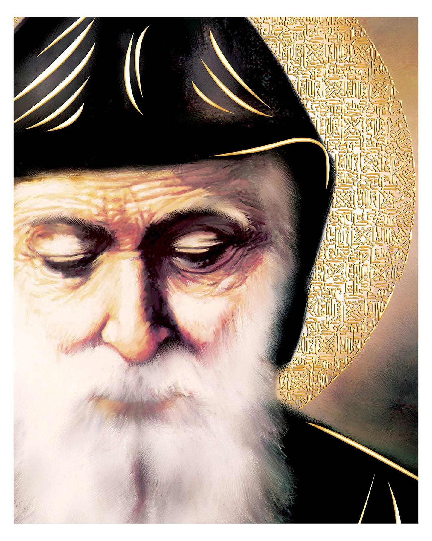 Saint Charbel (8"x16") Gold Foil - Religious Wall Art Laminated Print Unframed Poster Paper Decore Arte Diseño Piezas Maestras