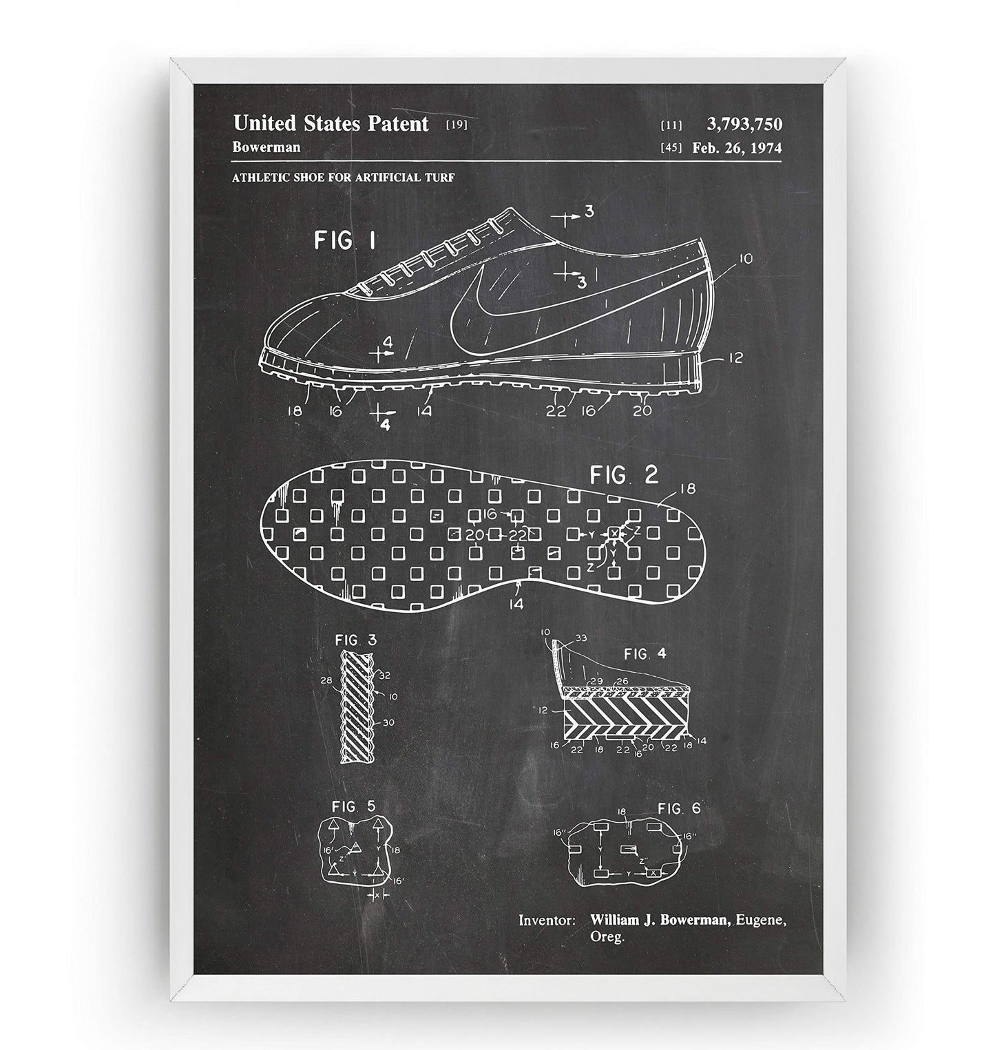 Magic Posters Athletic Shoe 1974 Patent Print - Track And Field Running Poster Giclee Art Wall Decor Vintage Blueprint Gift - Frame Not Included