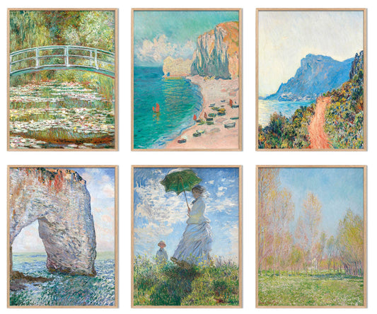 Claude Monet Wall Art Prints,6pcs Water Lilies Claude Monet Posters Fine Artwork Paintings, Vintage Famous Art Posters,Aesthetic Posters for Room Decor,Retro Canvas Claude Monet Prints Pictures for
