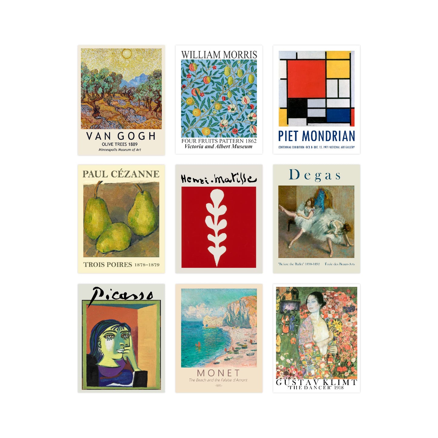 Ink Inc. Museum Posters Gallery Wall Art Print Set | Matisse, Picasso | Set of 9 8x10 | Unframed