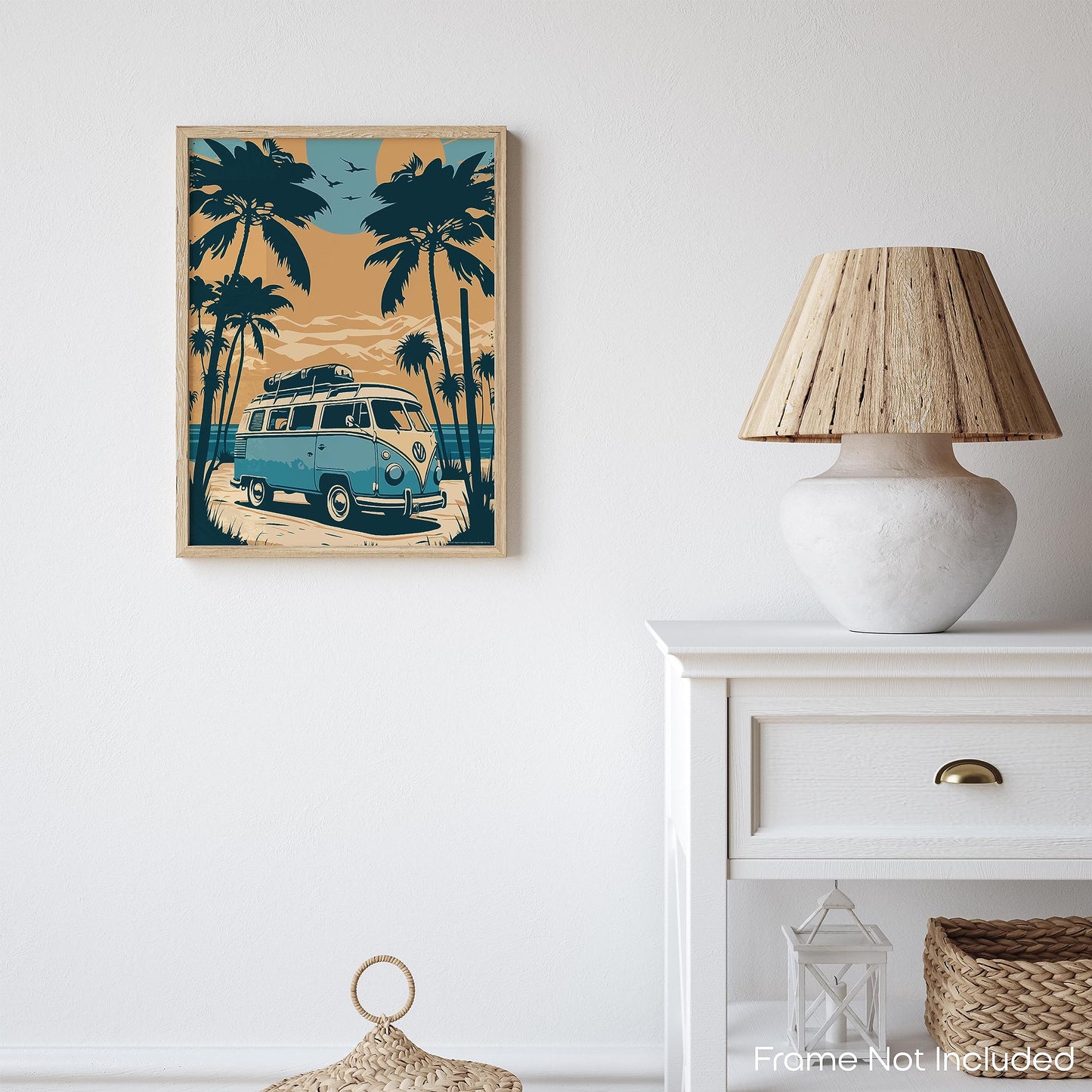 Inspirational Wall Art Co. - Palm Trees | Retro Volkswagen Van Poster - Vintage Beach Poster - Beach Surf Poster - Vintage Beach Prints - Pictures For Beach House | 11x14 Inches Unframed