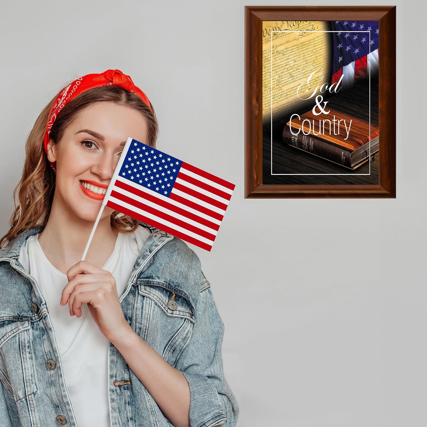 God and Country - American Flag Wall Art Poster Print With Bible, This Constitution Patriotic Wall Decor Is Ideal For a Home, Office, & Garage Decor, Show Your Love For God And USA, Unframed - 8x10"