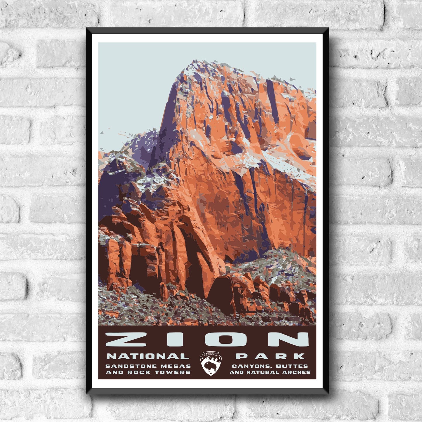 Zion National Park Vintage-Style Travel Poster - 8x10-12x18-18x24-24x36 / 4x6 Postcard WPA Style Art Print Utah USA Angel's Landing (4x6 Inch Postcard)
