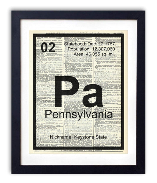 Pennsylvania Periodic Table, Vintage Dictionary Art Print, Home State Modern Contemporary Wall Art For Home Decor, Boho Art Print Poster, Country Farmhouse Wall Decor 8x10 Inches, Ready to Frame