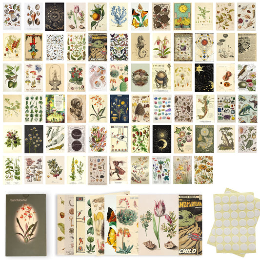Vintage Botanical Room Decor Aesthetic Pictures Wall Collage Kit, Vintage Illustration Tarot Posters for Room Aesthetic, Cottagecore Wall Decor for Bedroom Dorm Aesthetic, Botanical Wall Art Prints
