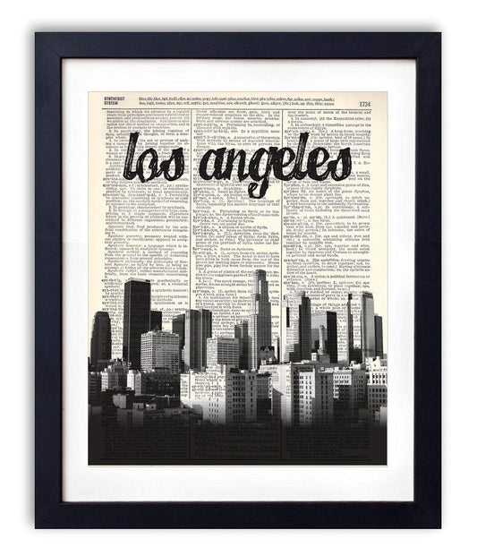 Los Angeles Skyline With Name Vertical, Vintage Dictionary Art Print, Antique Wall Art Home Decor, Modern Boho Poster, Farmhouse Decoration Living Room Bedroom Office 8x10 Inches, Ready To Frame