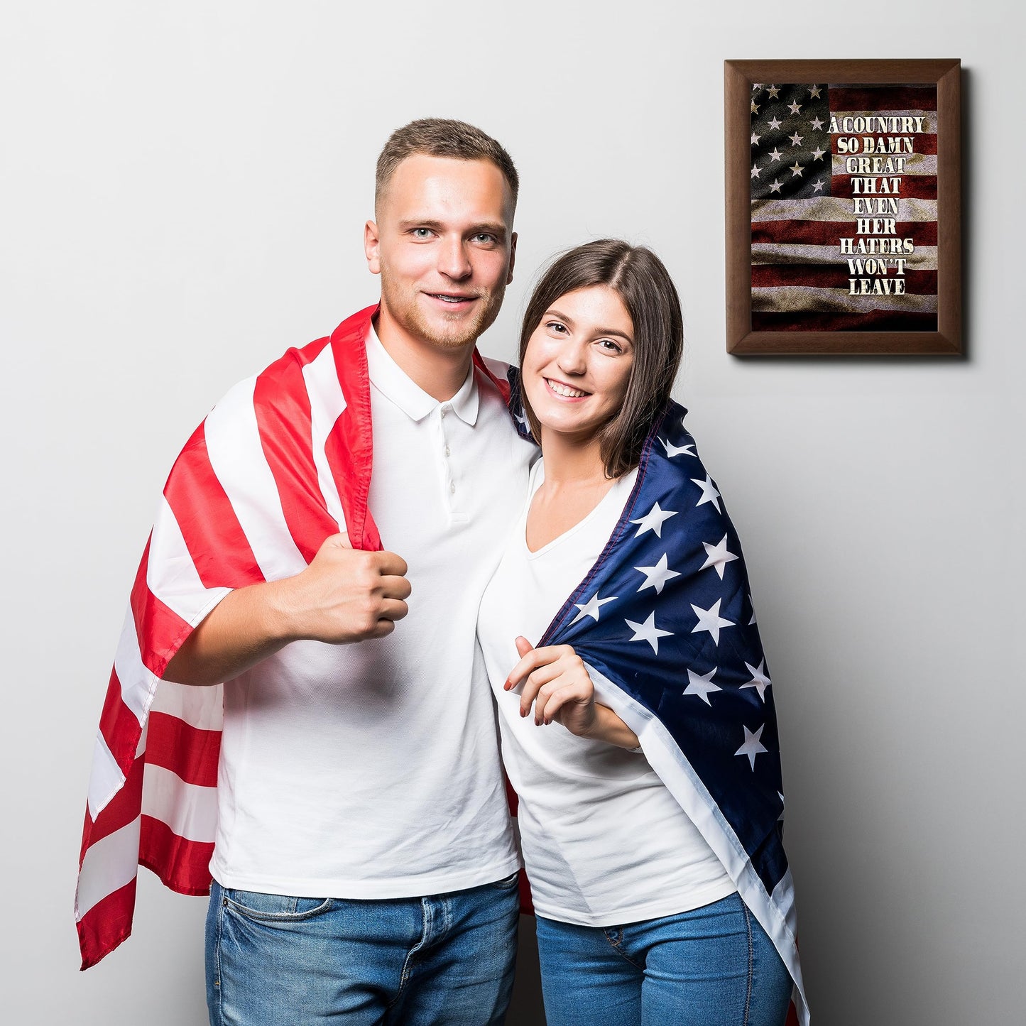 Country S Great Even Haters Won't Leave - Rustic American Flag Wall Art Poster, This Patriotic Wall Art Decor Print Is an Ideal For Home Decor, Offices & Great Gift for Veterans, Unframed - 8x10"
