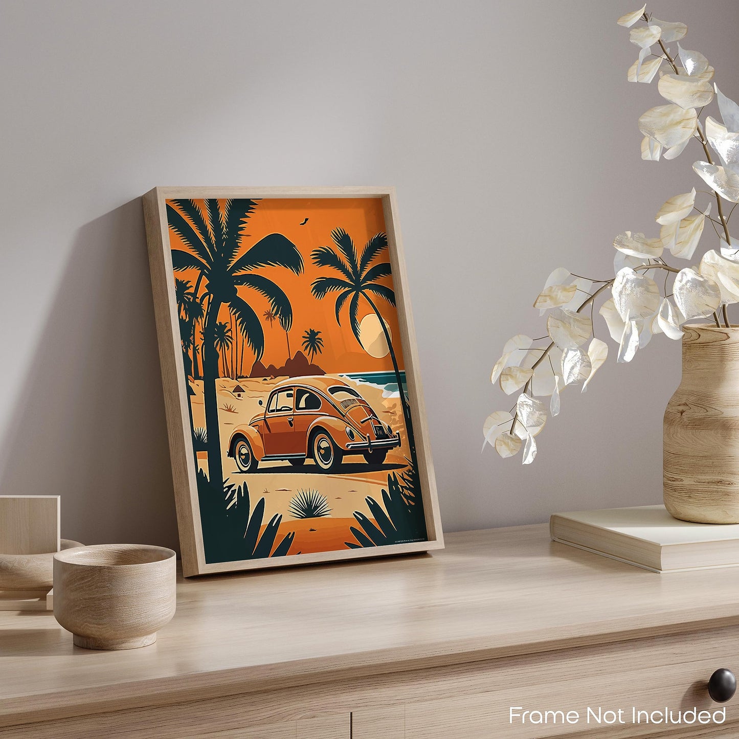 Inspirational Wall Art Co. - Orange Beetle | Retro Volkswagen Poster - Vintage Beach Poster - Beach Surf Poster - Vintage Beach Prints - Pictures For Beach House | 11x14 Inches Unframed