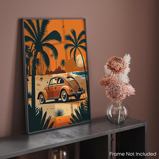 Inspirational Wall Art Co. - Orange Beetle | Retro Volkswagen Poster - Vintage Beach Poster - Beach Surf Poster - Vintage Beach Prints - Pictures For Beach House | 11x14 Inches Unframed
