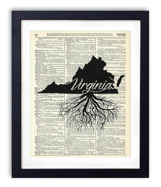 Virginia Home Grown Vintage Dictionary Art Print, Antique Wall Art Home Decor, Modern Boho Poster, Farmhouse Decoration Living Room Bedroom Office 8x10 Inches, Ready To Frame