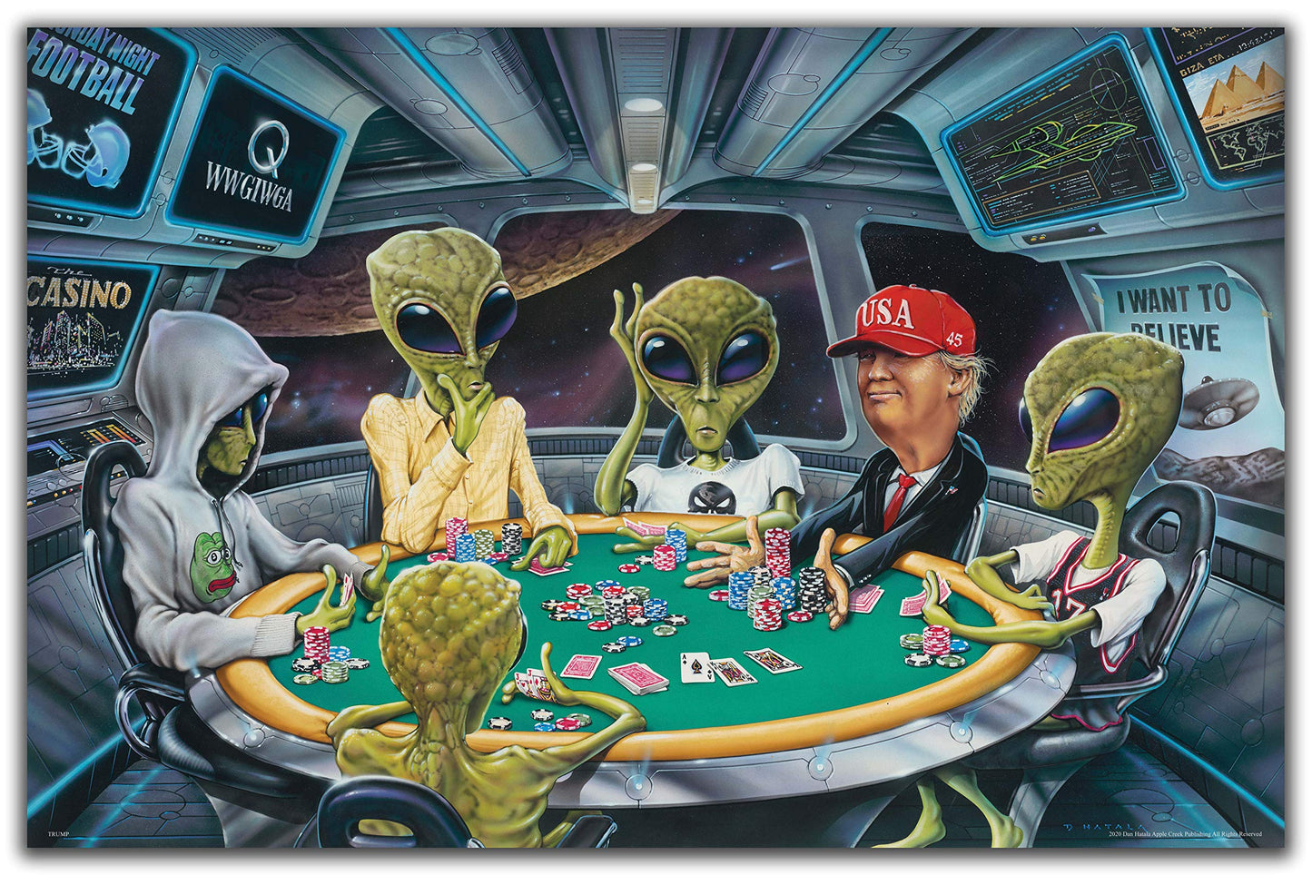 Apple Creek Area 51 President Trump Aliens Playing Poker 11"x17" Art Print Poster UFO Space Artwork