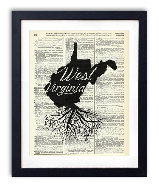 West Virginia Home Grown Vintage Dictionary Art Print, Antique Wall Art Home Decor, Modern Boho Poster, Farmhouse Decoration Living Room Bedroom Office 8x10 Inches, Ready To Frame