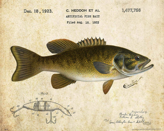 Vintage Heddon Fishing Lure Patent Print Poster 11x14 Smallmouth Bass Cabin Wall Art Decor