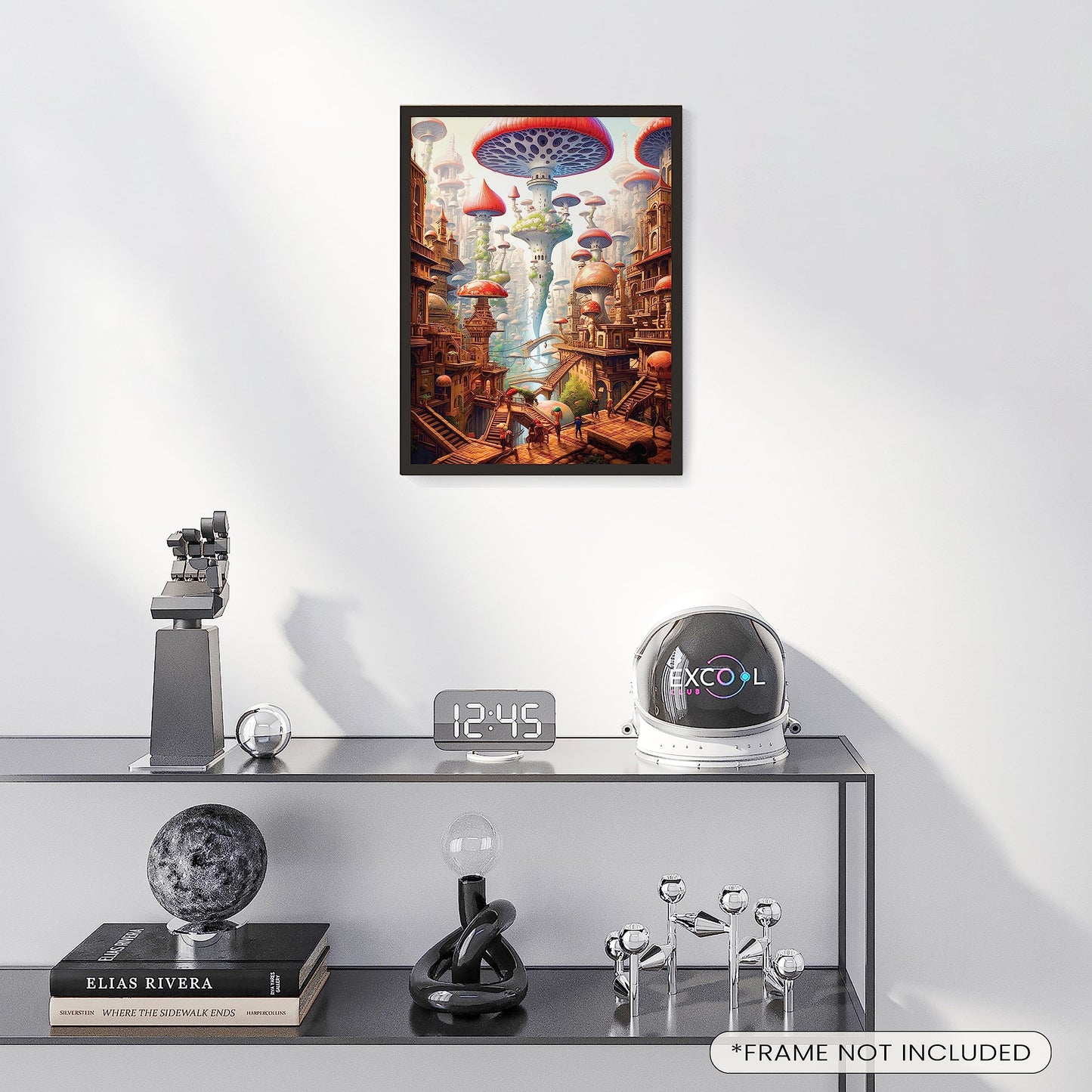 EXCOOL CLUB Fairy Tale Mushroom Decor Aesthetic Pictures - 12x16 Trippy Mushroom Poster, Psychedelic Room Decor, Magic Hippie Wall Art Fantasy Mushrooms City Prints for Bedroom (UNFRAMED)