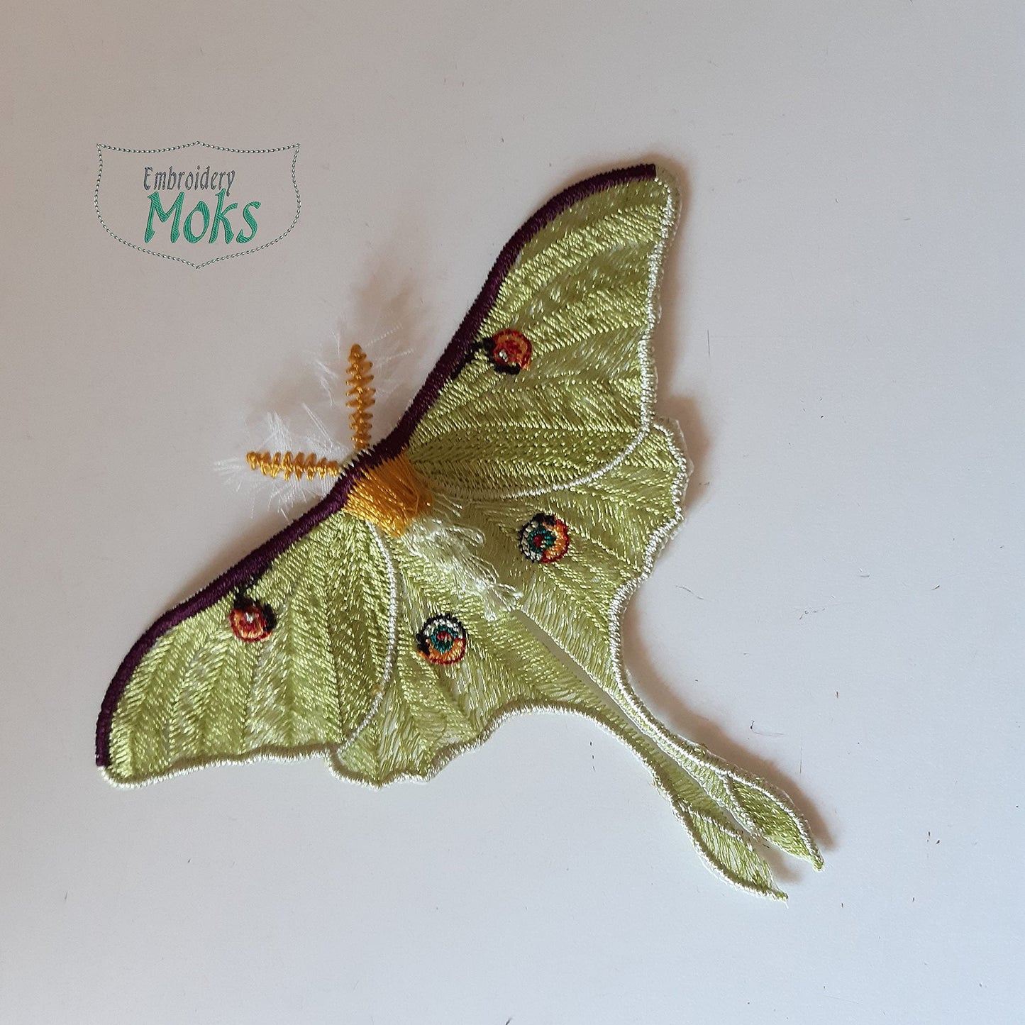 Moks373(p) Luna moth embroidery patch - Insect entomology