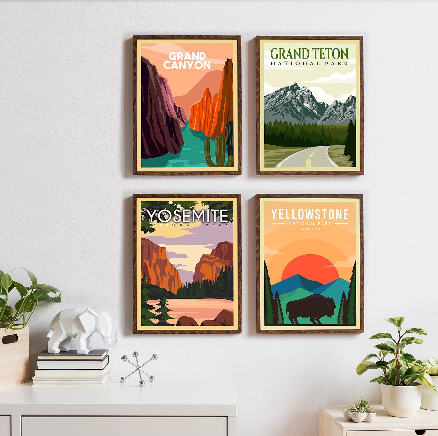 4 Pieces Retro National Park Posters & Prints, Wall Art and Décor, Grand Canyon Poster, Grand Teton Poster, Yellow Stone Poster, Yosemite Poster- 8 x 10 Inches