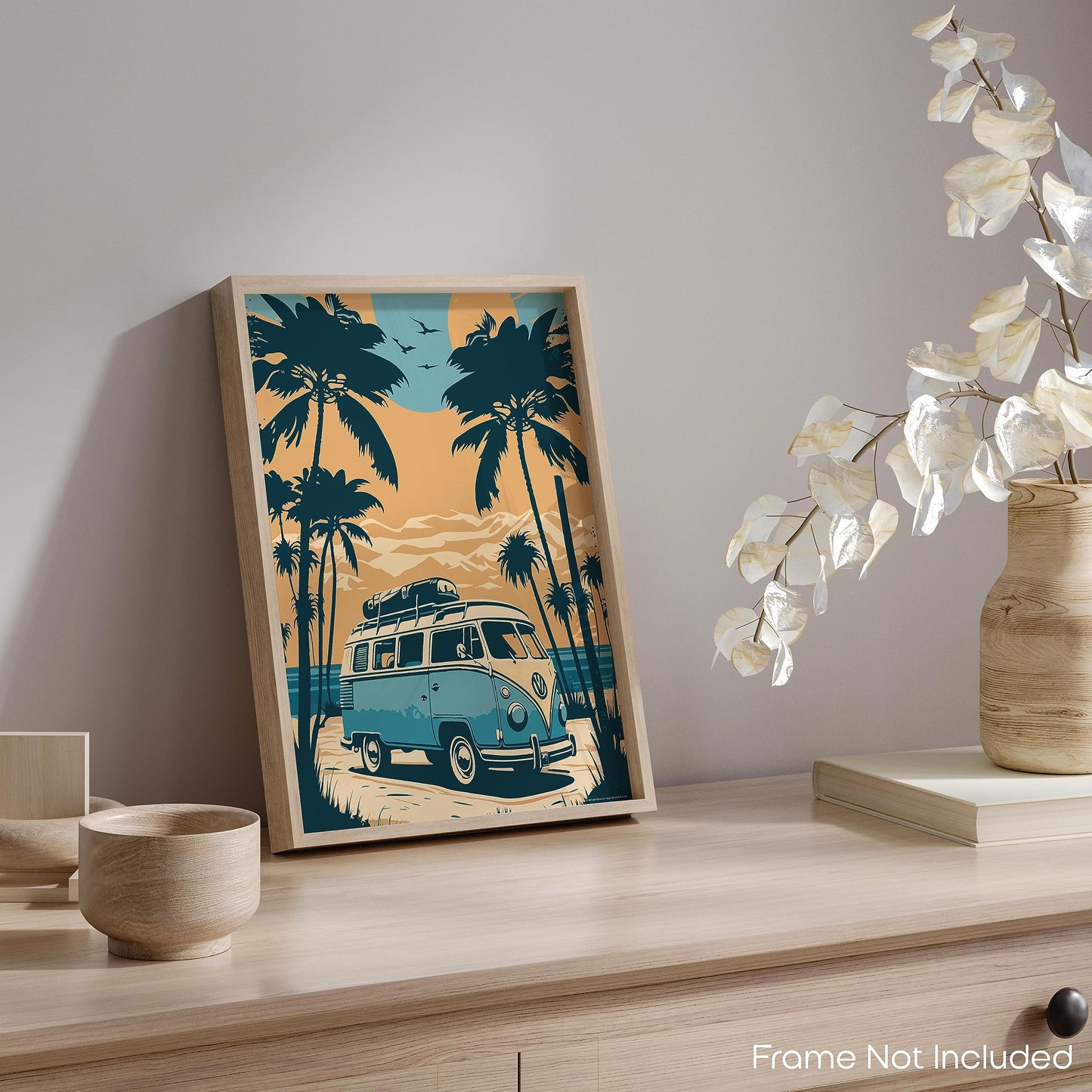 Inspirational Wall Art Co. - Palm Trees | Retro Volkswagen Van Poster - Vintage Beach Poster - Beach Surf Poster - Vintage Beach Prints - Pictures For Beach House | 11x14 Inches Unframed