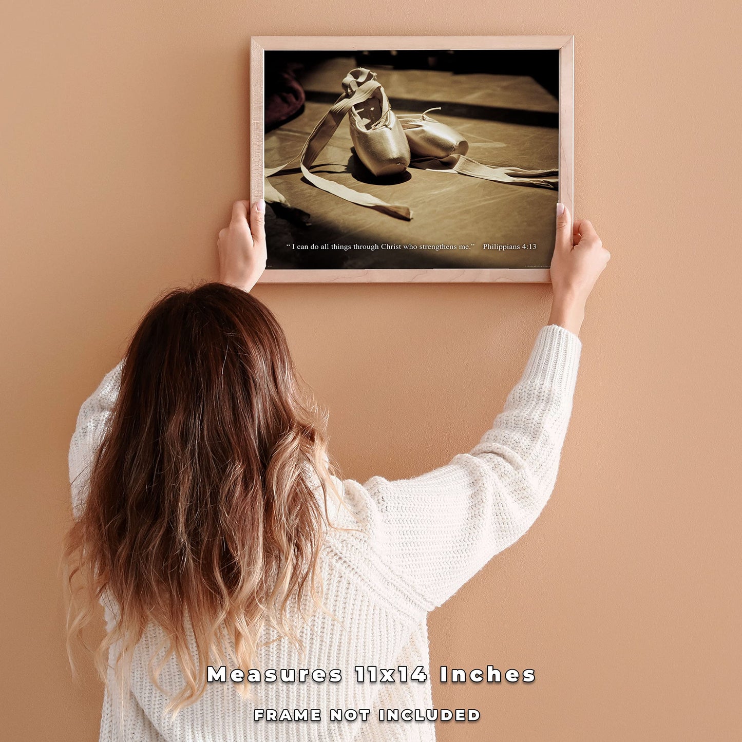 Apple Creek Publishing - Philippians 4:13 - Religious Ballet Girls Studio Kids Dancer Dance Motivational Poses Quotes Posters Wall Art Print Home Gift Bedroom Decor 11x14 Inches Unframed